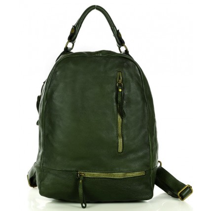 K29v Grand sac à dos cuir pour femme homme en vert. Sac à dos urbain unisex